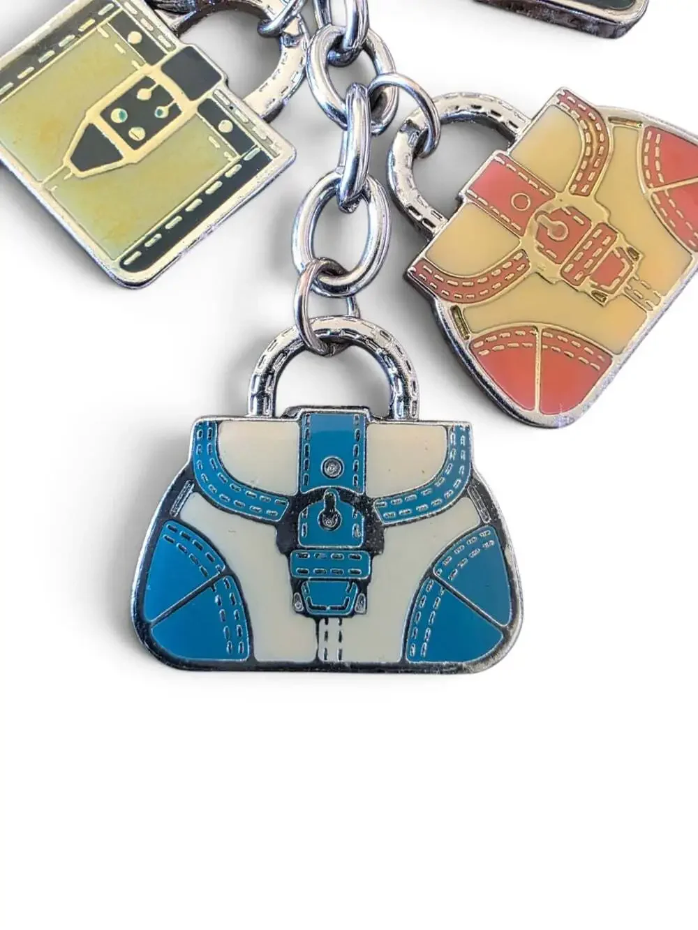 Coach Vintage Handbag Charm Key Ring Multicolor Enamel Miniature Purse Keychain